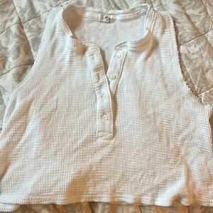 Aerie white cropped tank top with button details size xs